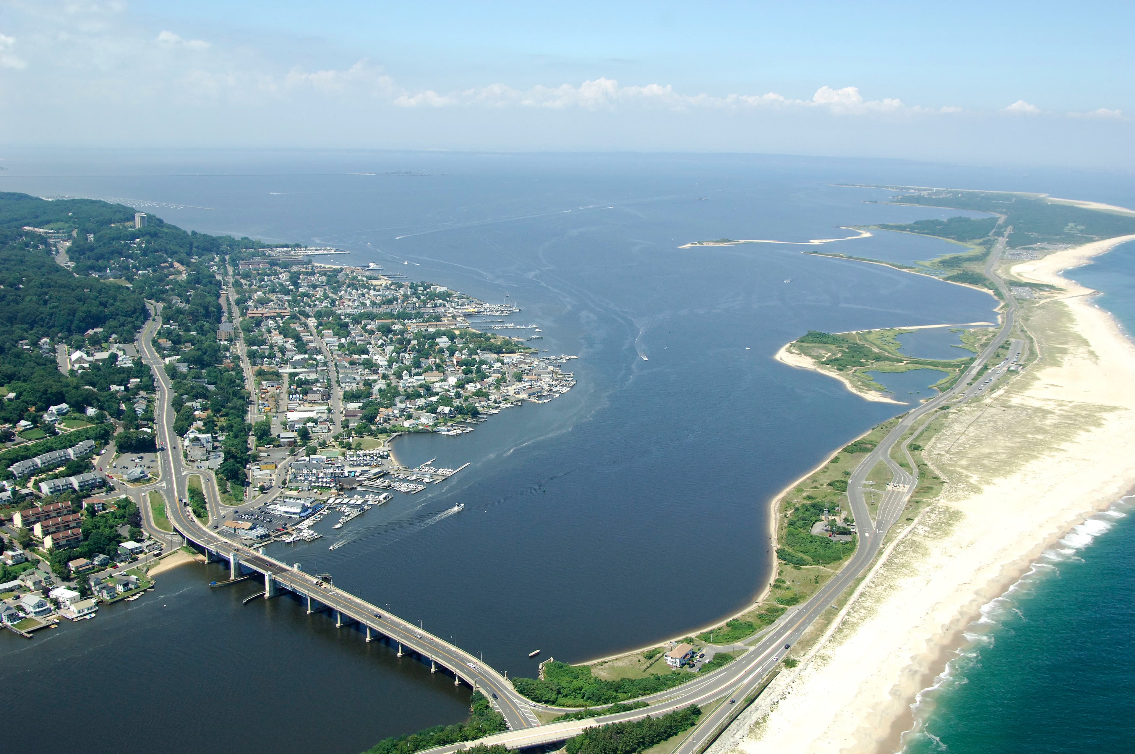 Aerial view of Sandy Hook Bay and the Jersey Shore near Leonardo Motel
